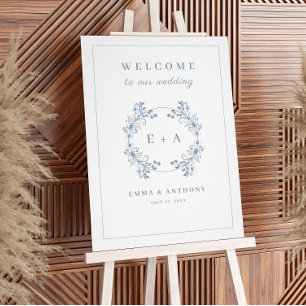 Vintage Periwinkle Monogram Wedding Welcome Sign
