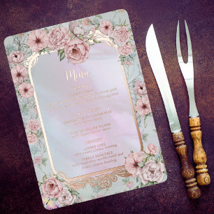 Vintage Periwinkle Peony Wedding Foil Menu Card