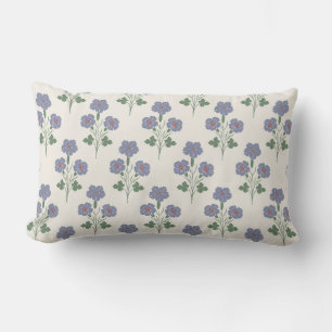 Vintage Periwinkle & Poppy Retro Botanical Lumbar Pillow