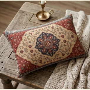 Vintage Persian Floral Rug Burgundy & Navy Orienta Accent Pillow