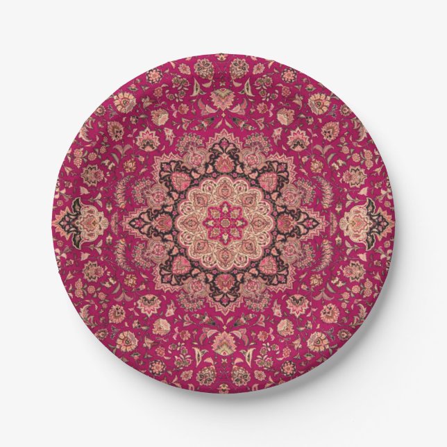 Vintage Persian Floral Rug Pattern Paper Plate (Front)