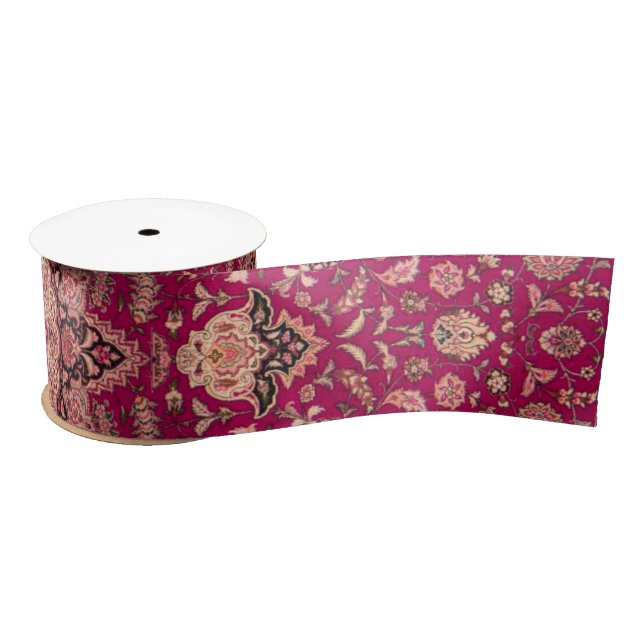Vintage Persian Floral Rug Pattern Satin Ribbon (Spool)