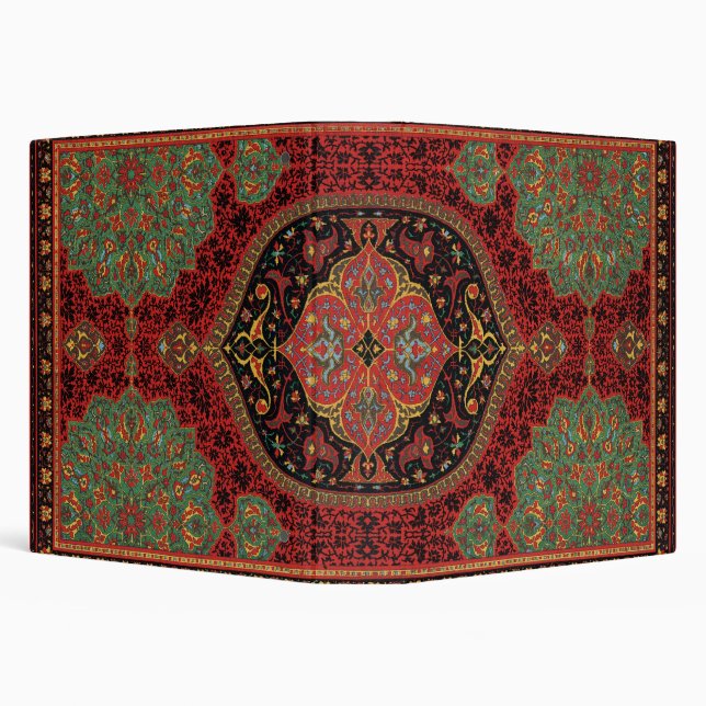 Vintage Persian Rug Pattern Red Green Arabesque Binder (Background)