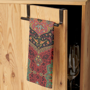 Vintage Persian Rug Pattern Red Green Arabesque Kitchen Towel