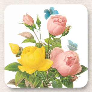 Vintage Persian Yellow Rose Tea Roses by Redoute Coaster