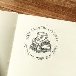 Vintage Personal Library Bookplate Book Rubber Stamp<br><div class="desc">A vintage and cozy wooden bookplate rubber stamp design. This stamp features a hand-drawn illustration of a tea or coffee cup at the top of a stack of books, don't worry though, there is a coaster protecting the books from the heat! Around the outside of the illustration "from the library...</div>
