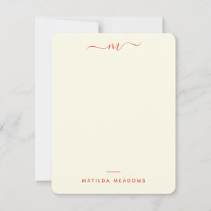 Vintage Personal Stationery Two Sided Cream Orange Card