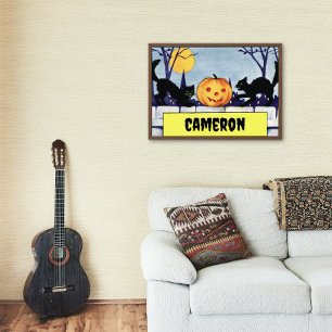 Vintage Personalizable Cat Pumpkin Halloween Poster