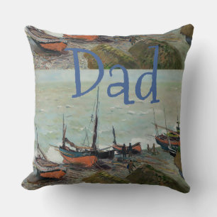 Vintage Personalize  Monet Fishing Boats Throw Pillow