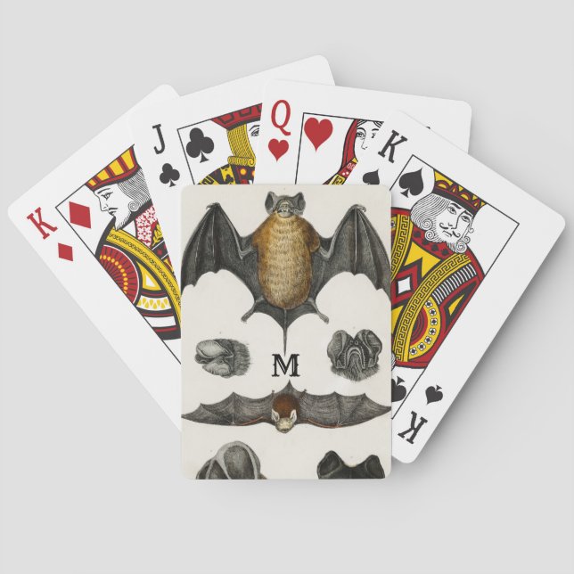 Vintage Personalized Bats Gift Illustration Button Playing Cards (Back)