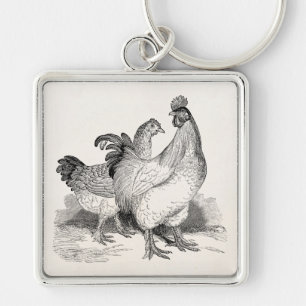 Vintage Personalized Chicken Rooster Cochin Birds Keychain