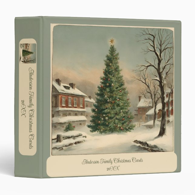 Vintage Personalized Christmas Card Holder 3 Ring Binder (Front/Spine)