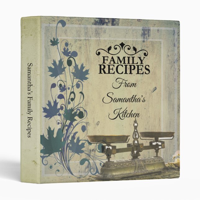 Vintage Personalized Family Cookbook Recipe Binder (Front/Spine)