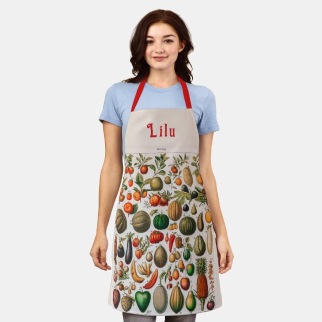 Vintage Personalized Fruit & Vegetables Pattern Apron (Worn)