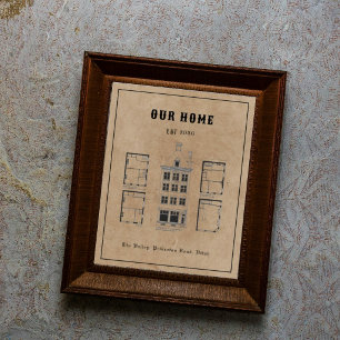 Vintage Personalized House Plan Blueprint Art Poster