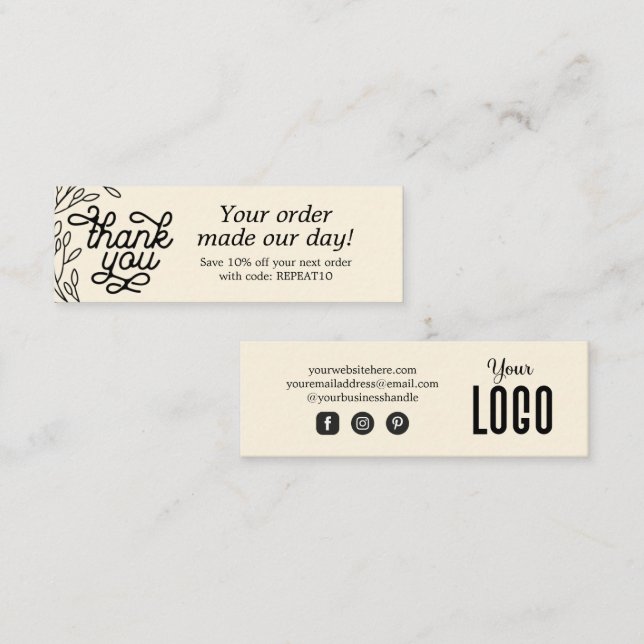 Vintage Personalized Order Thank You Card (Front/Back)