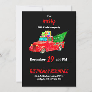 Vintage Personalized Red Truck Christmas Invitation