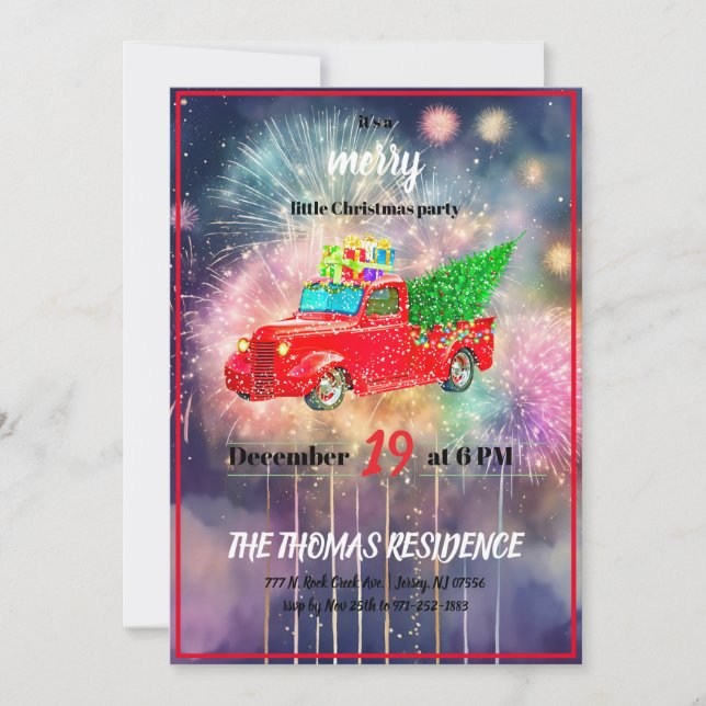 Vintage Personalized Red Truck Christmas Invitation (Front)