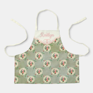 Vintage Personalized Rose Doily Faded Smoky Green Apron