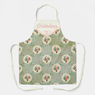 Vintage Personalized Rose Doily Faded Smoky Green  Apron