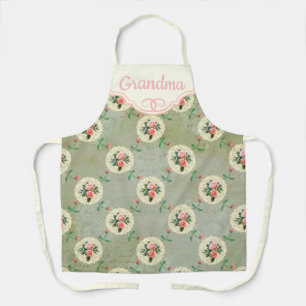 Vintage Personalized Rose Doily Faded Smoky Green Apron
