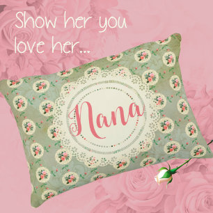 Vintage Personalized Rose Doily Green Damask  Accent Pillow