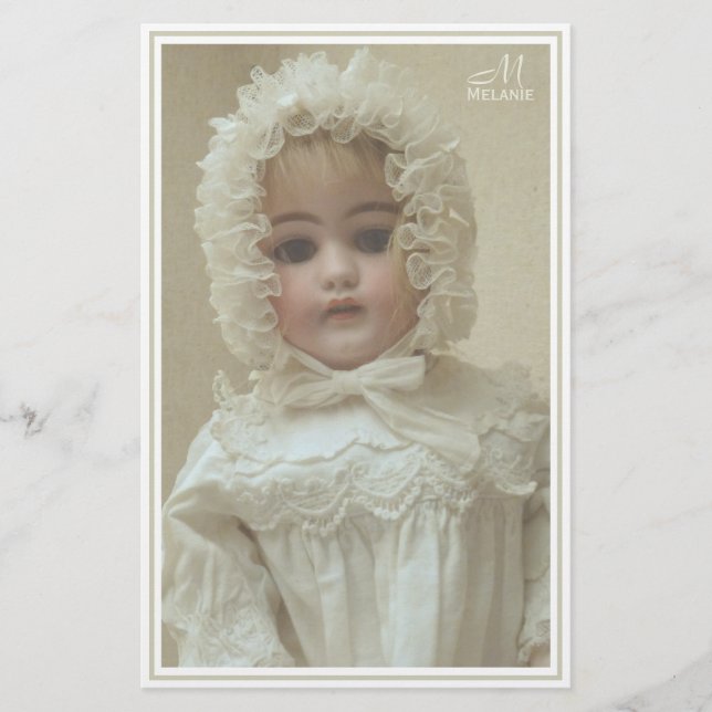 Vintage Personalized Victorian Antique Girl Doll Stationery (Front)