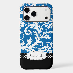Vintage personnalisé bleu blanc et noir Damas