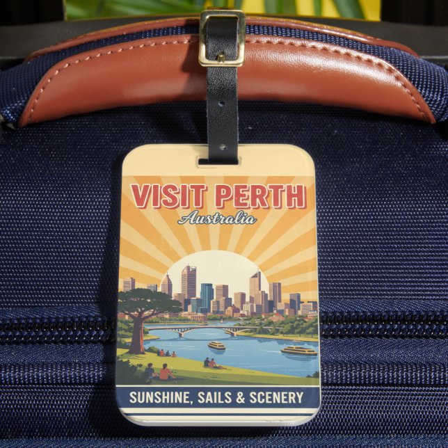 Vintage Perth Australia, Retro Sunshine & Scenery  Luggage Tag (Front Insitu 2)