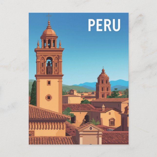 Vintage Peru Cityscape Travel Poster Postcard (Front)