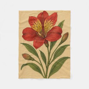 Vintage Peruvian Lily on Weathered Paper Fleece Blanket