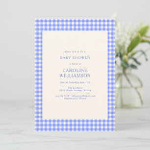 Vintage Perwinkle Blue Gingham Plaid Baby Shower Invitation