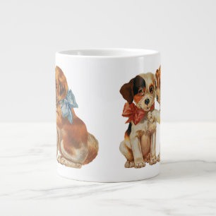 Vintage Pet Animals, Puppy Love Puppies with Bows Large Coffee Mug