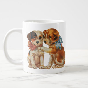 Vintage Pet Animals, Puppy Love Puppies with Bows Large Coffee Mug