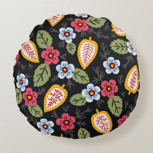 Vintage Petals Multicolored Round Pillow