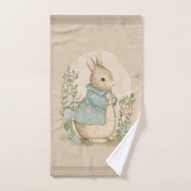  vintage peter bunny with flowers bath towel set (Hand Towel)