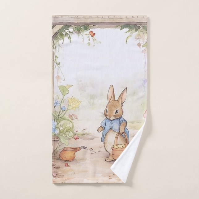  vintage peter bunny with flowers bath towel set (Hand Towel)