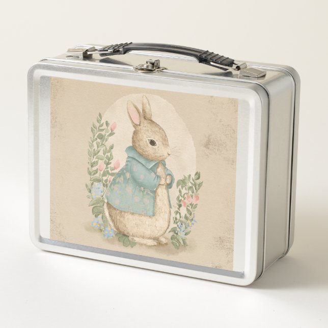  vintage peter bunny with flowers metal lunch box (Front)