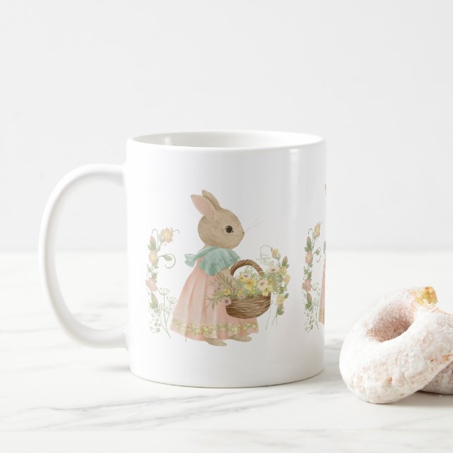   vintage peter rabbit with flowers Coffee Mug (With Donut)