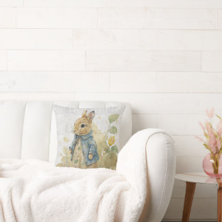  vintage peter rabbit with flowers throw pillow