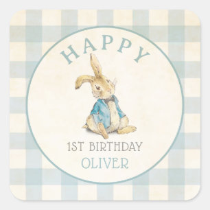 Vintage Peter The Rabbit Blue Gingham 1st Birthday Square Sticker
