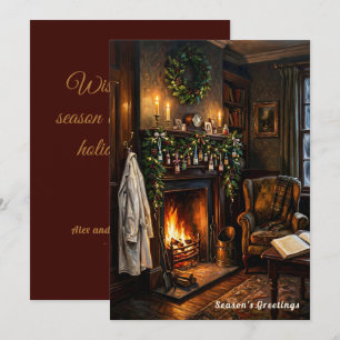 Vintage Pharmacist Doctor Cozy Fireplace Christmas Holiday Card