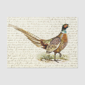 Vintage Pheasant Bird on Antique Letter Script Tissue Paper