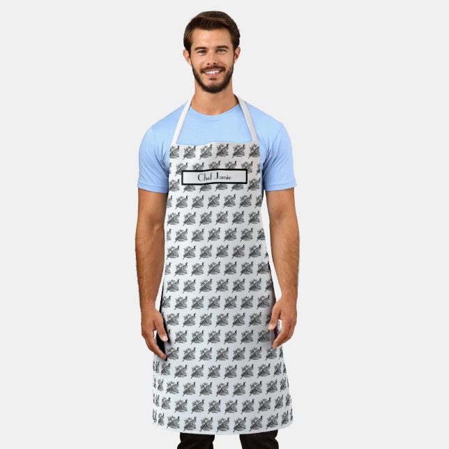 Vintage Pheasant Game Bird Drawing BW Apron (Worn)