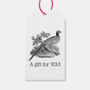 Vintage Pheasant Game Bird Drawing BW Gift Tags