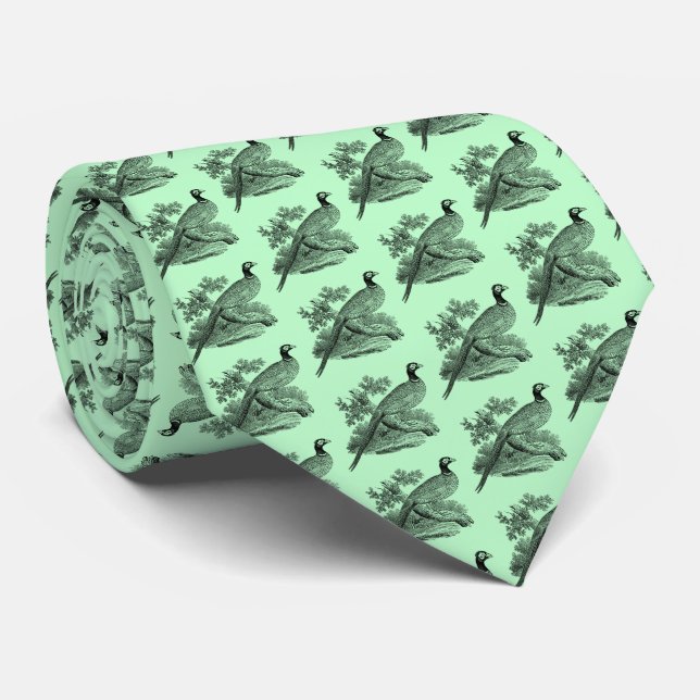 Vintage Pheasant Game Bird Drawing BW Mint Tie (Rolled)