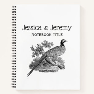 Vintage Pheasant Game Bird Drawing BW Notebook