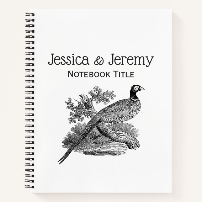 Vintage Pheasant Game Bird Drawing BW Notebook (Front)