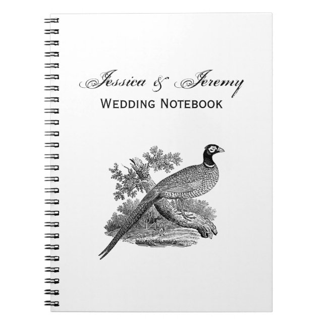 Vintage Pheasant Game Bird Drawing BW Notebook (Front)