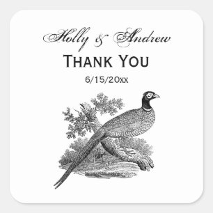 Vintage Pheasant Game Bird Drawing BW Square Sticker